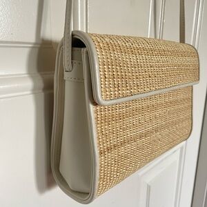 Dokkim Handbag #312 Natural Rattan and White Leather adjustable crossbody purse